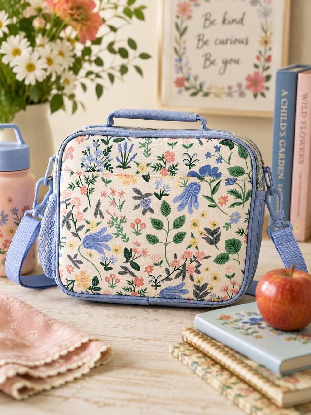 Pottery Barn Kids Rifle Paper Co Floral Lunch Box Insulated Blue Wildflower GUC